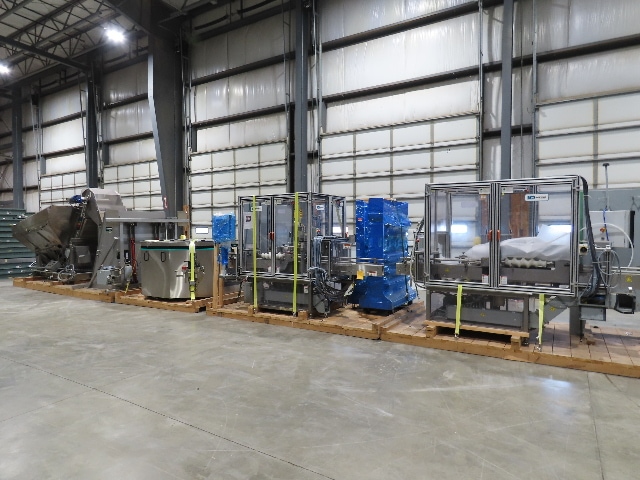Shibuya Hoppmann Norwalt Aerosol Can Puck Sorter Inserter Line w/ Feeder Hopper