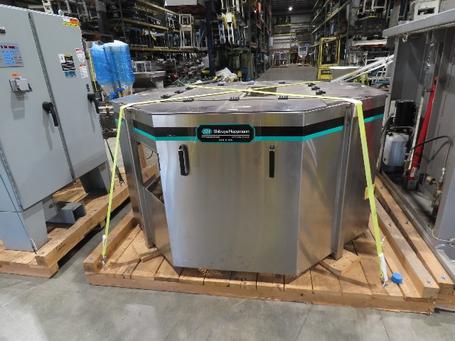 Shibuya Hoppmann Norwalt Aerosol Can Puck Sorter Inserter Line w/ Feeder Hopper