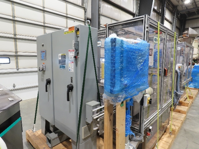 Shibuya Hoppmann Norwalt Aerosol Can Puck Sorter Inserter Line w/ Feeder Hopper