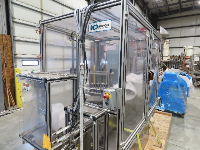 Shibuya Hoppmann Norwalt Aerosol Can Puck Sorter Inserter Line w/ Feeder Hopper