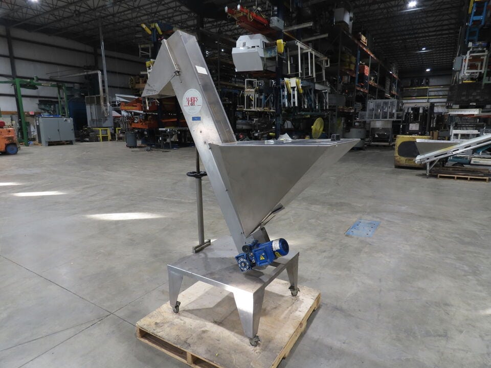 Marin G&C Bottle Cap Elevator Stainless Hopper 8" Incline Conveyor 2-15 FPM 480V