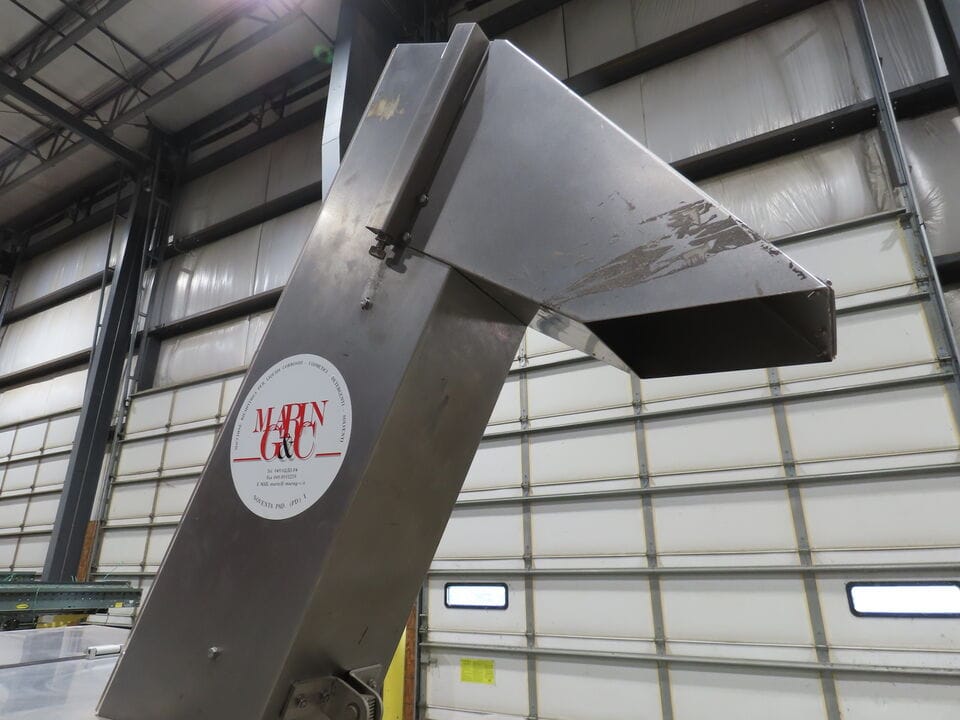 Marin G&C Bottle Cap Elevator Stainless Hopper 8" Incline Conveyor 2-15 FPM 480V