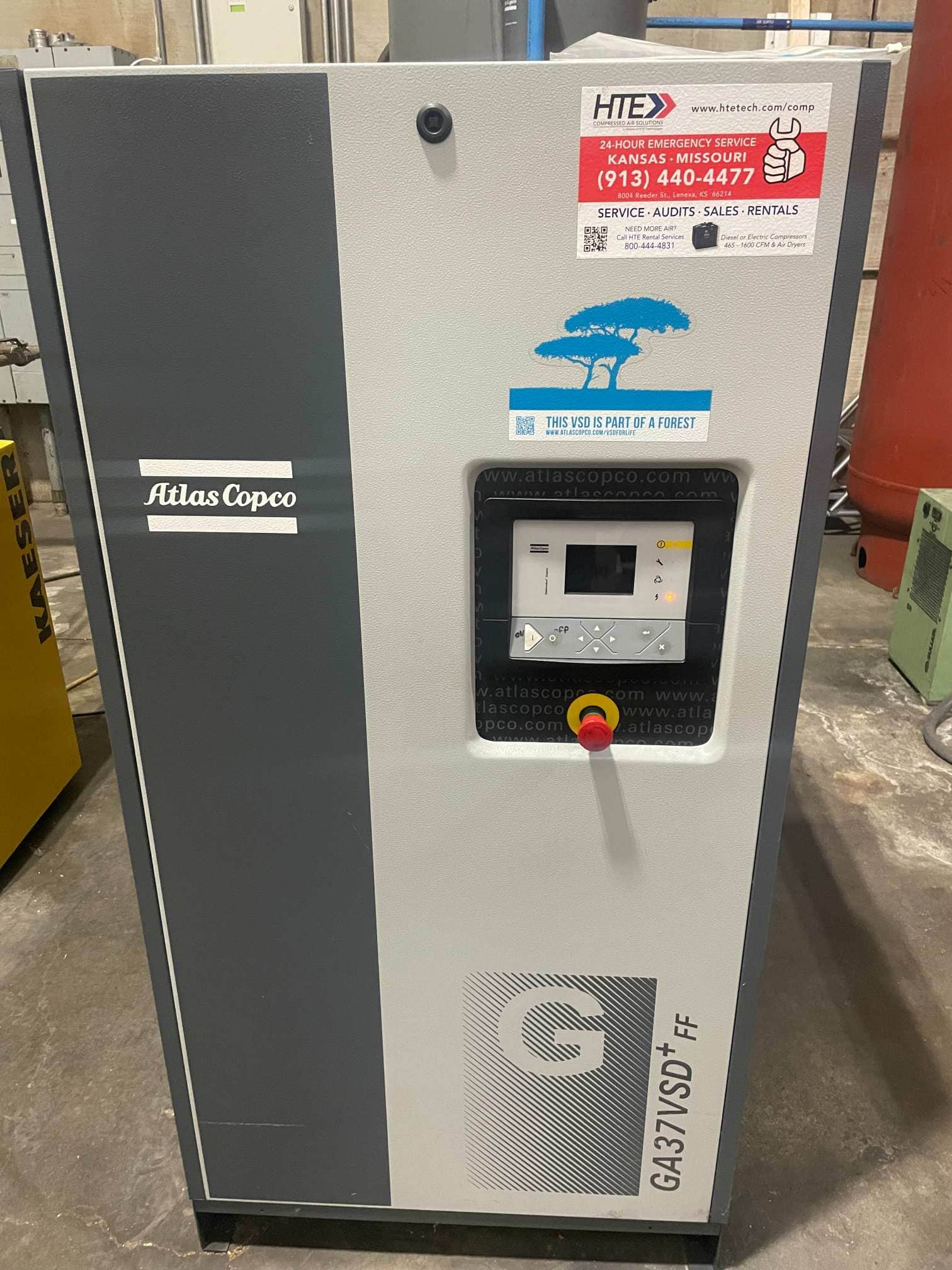 50 HP Atlas Copco Air Compressor Model GA37VSD+ FF