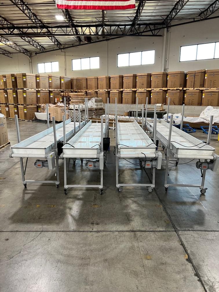(3) 15' x 2.5' Cleated Belt Incline Conveyor
