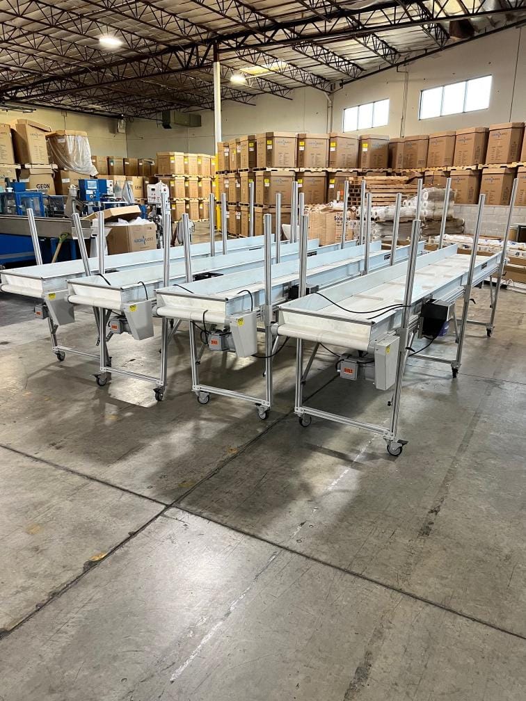 (3) 15' x 2.5' Cleated Belt Incline Conveyor