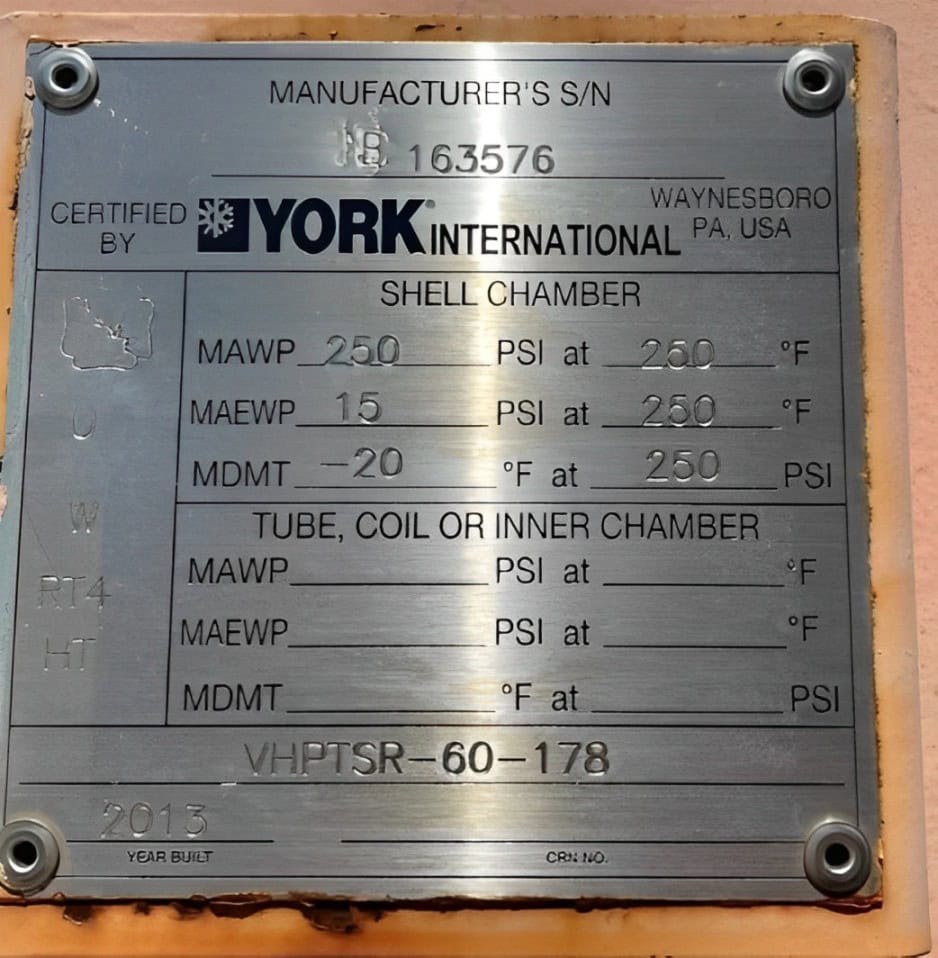 Frick VHPTSR-60-178 Vertical High Pressure Thermosyphon Receiver for R-717 Ammonia Refrigerant