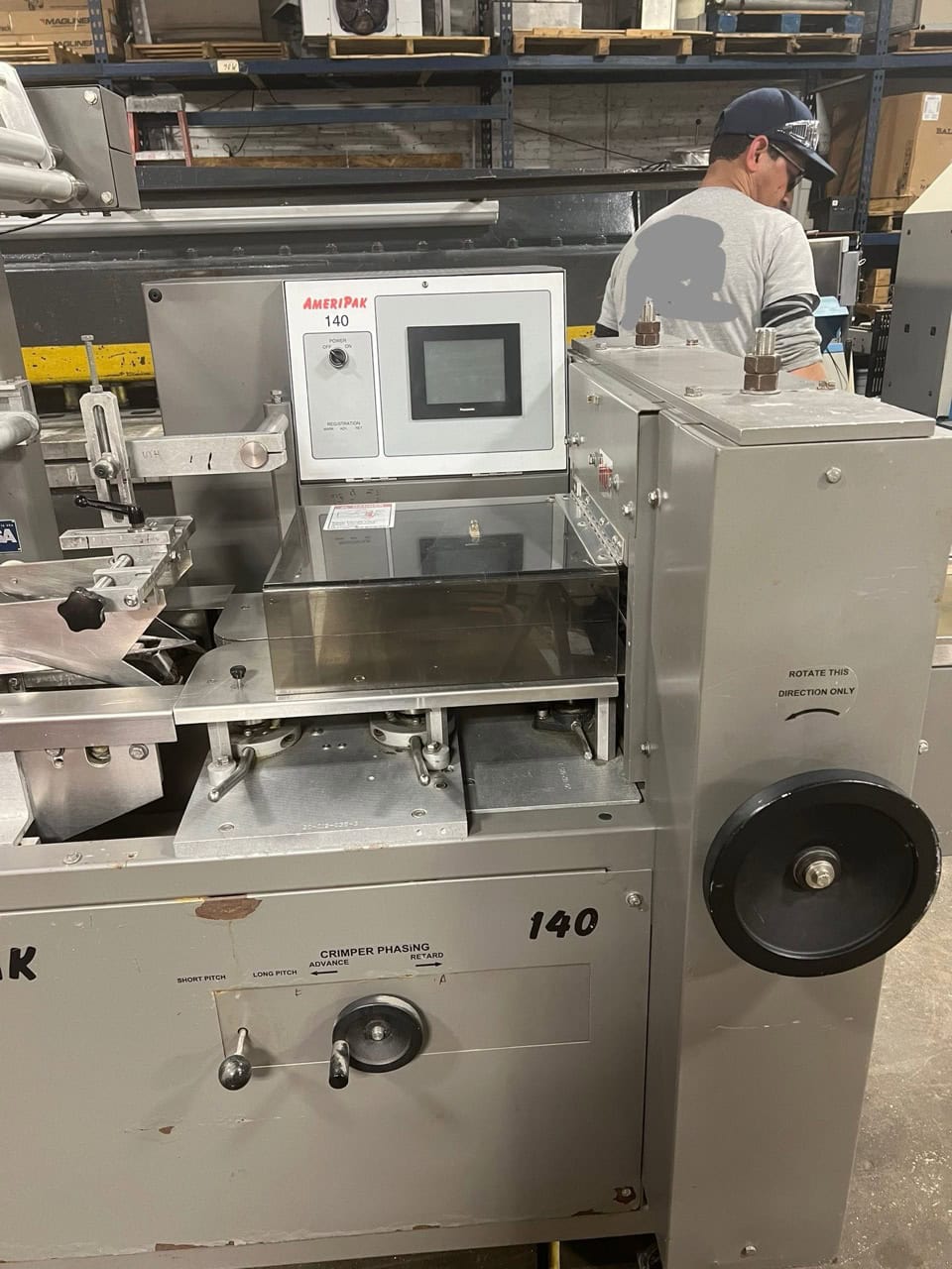 AmeriPak Model 140 Horizontal Flow Wrapper W/ 12 Ft. Feed Conveyor