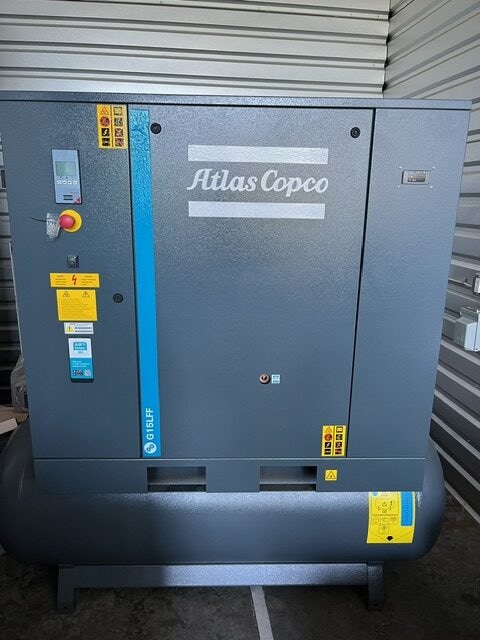 20 HP Atlas Copco G15L FF Air Compressor w/ integrated dryer, 2021 - NEVER USED