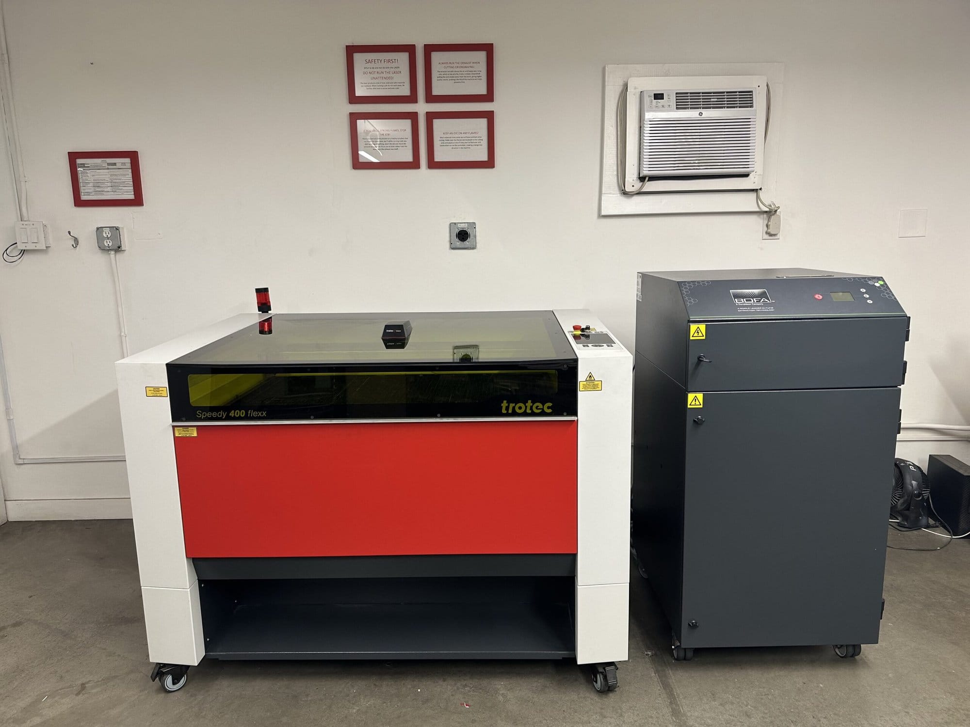 120W Co2/10-50W Fiber Trotec Speedy 400 Flexx, 2023 - Includes Bofa AD1550iQ Fume Extractor