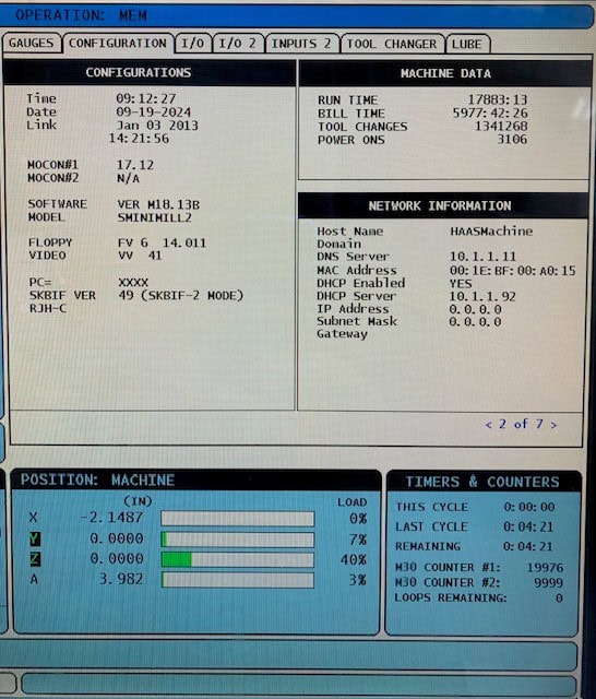 Haas Super Mini Mill 2, 2013 - WIPS Probing, 4th Axis, Chip Auger - Image 5