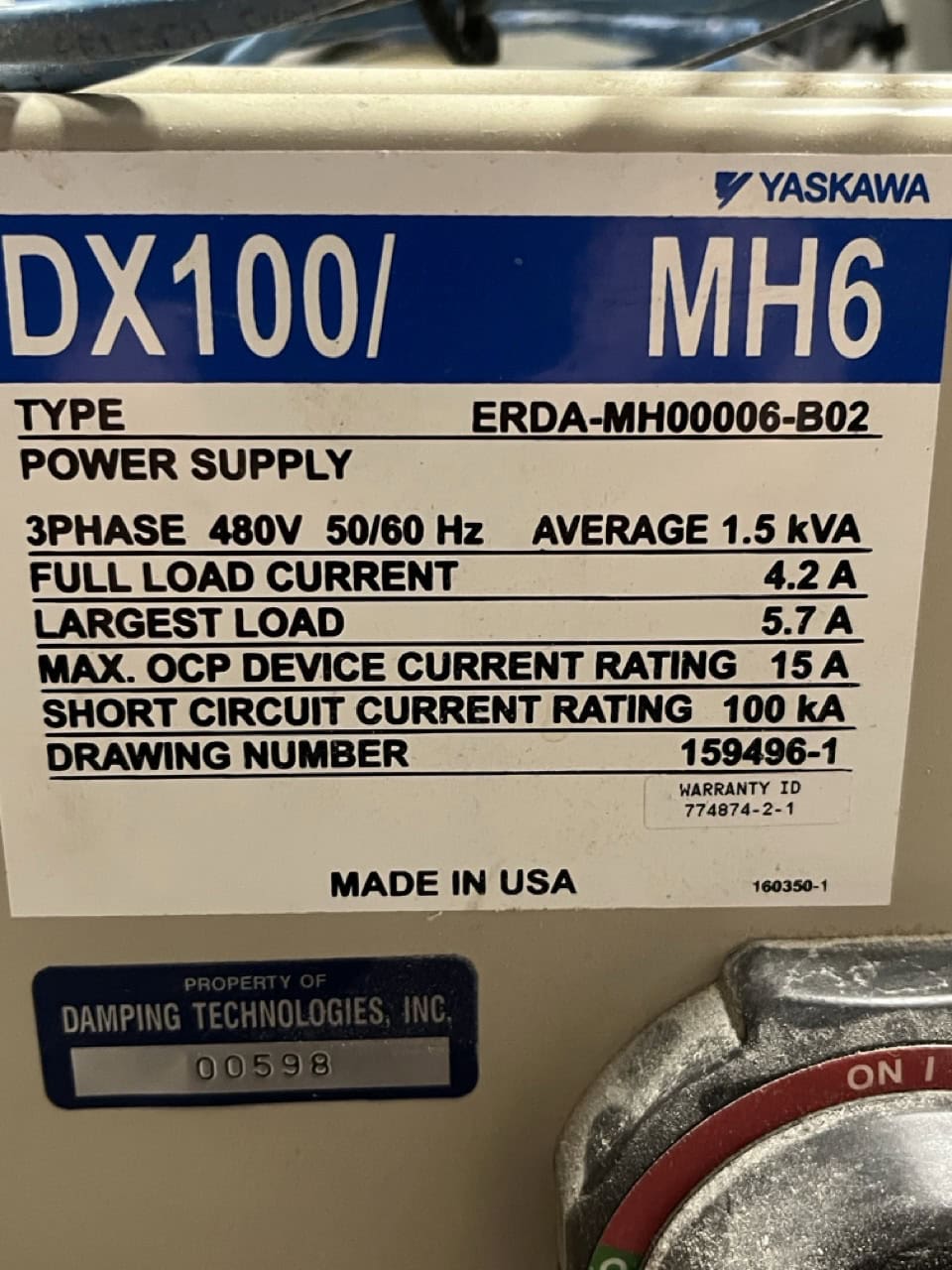 Yaskawa MH6 Robot, 2011 - DX100 Motoman Controller - Image 3