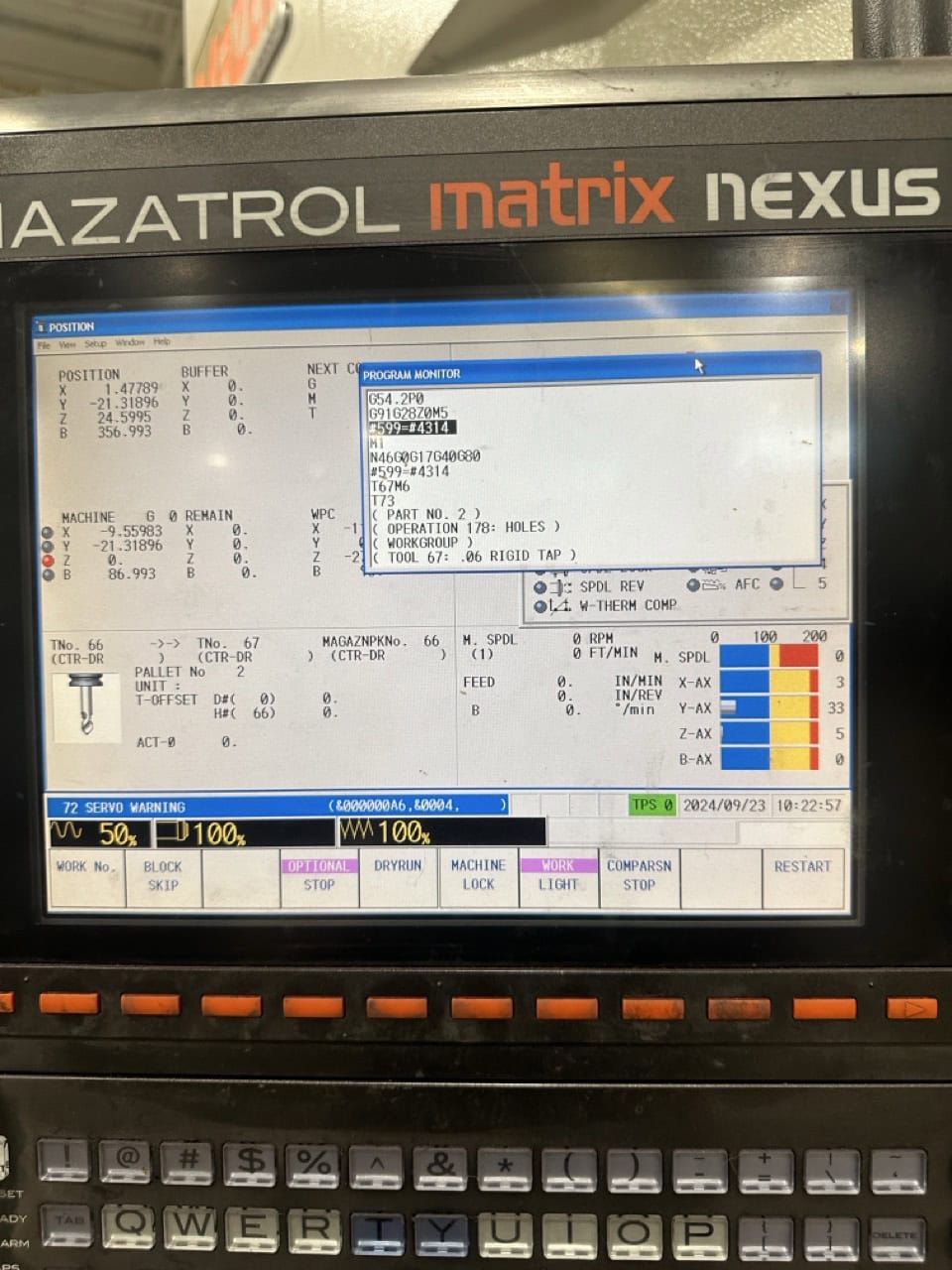 Mazak HCN-4000 400mm HMC, 2012 - 80 Tools, Full 4th Axis, CAT40, Probing, Chip Conveyor - Image 10