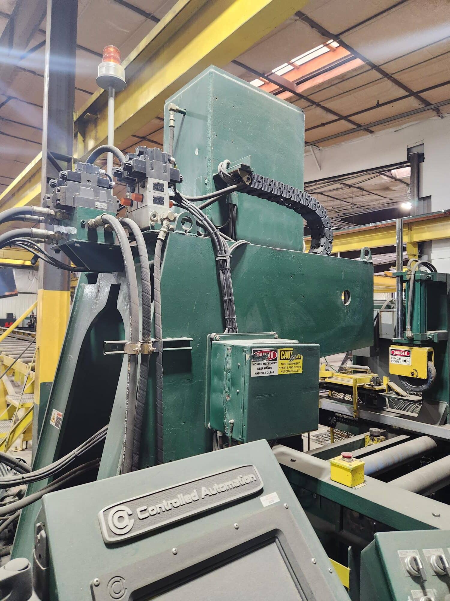 Controlled Automation Beamline Retro, 2005 - Fabriline 5-Press Beam Punch Line, 60’ length, 300lb/ft Powered Roller Conveyor Infeed/Outfeed, W/ 36” Web Throat