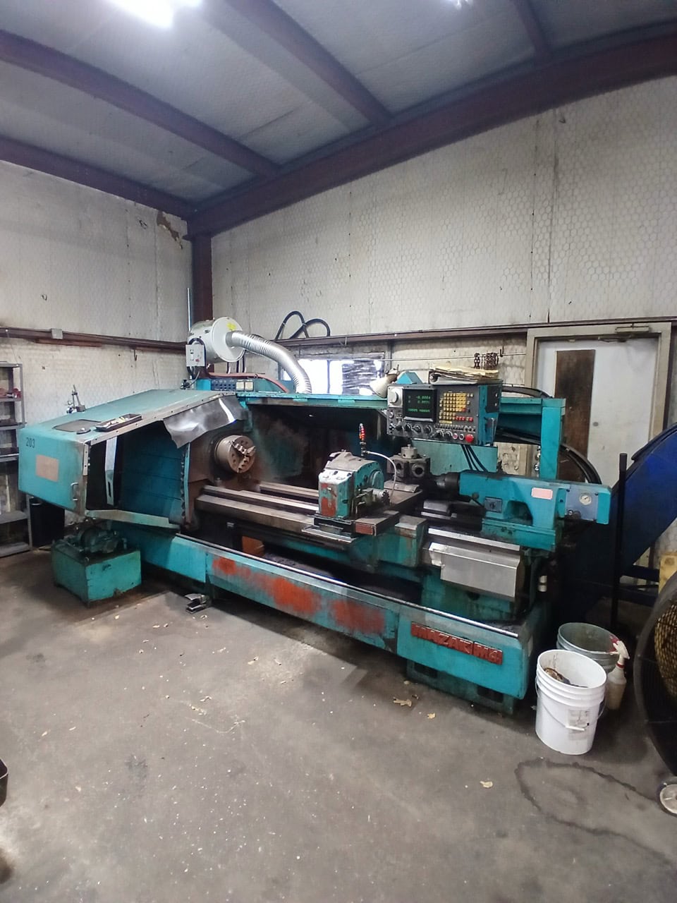 Mazak M4-1500 CNC Lathe, 1980 - Tailstock, Chip Conveyor