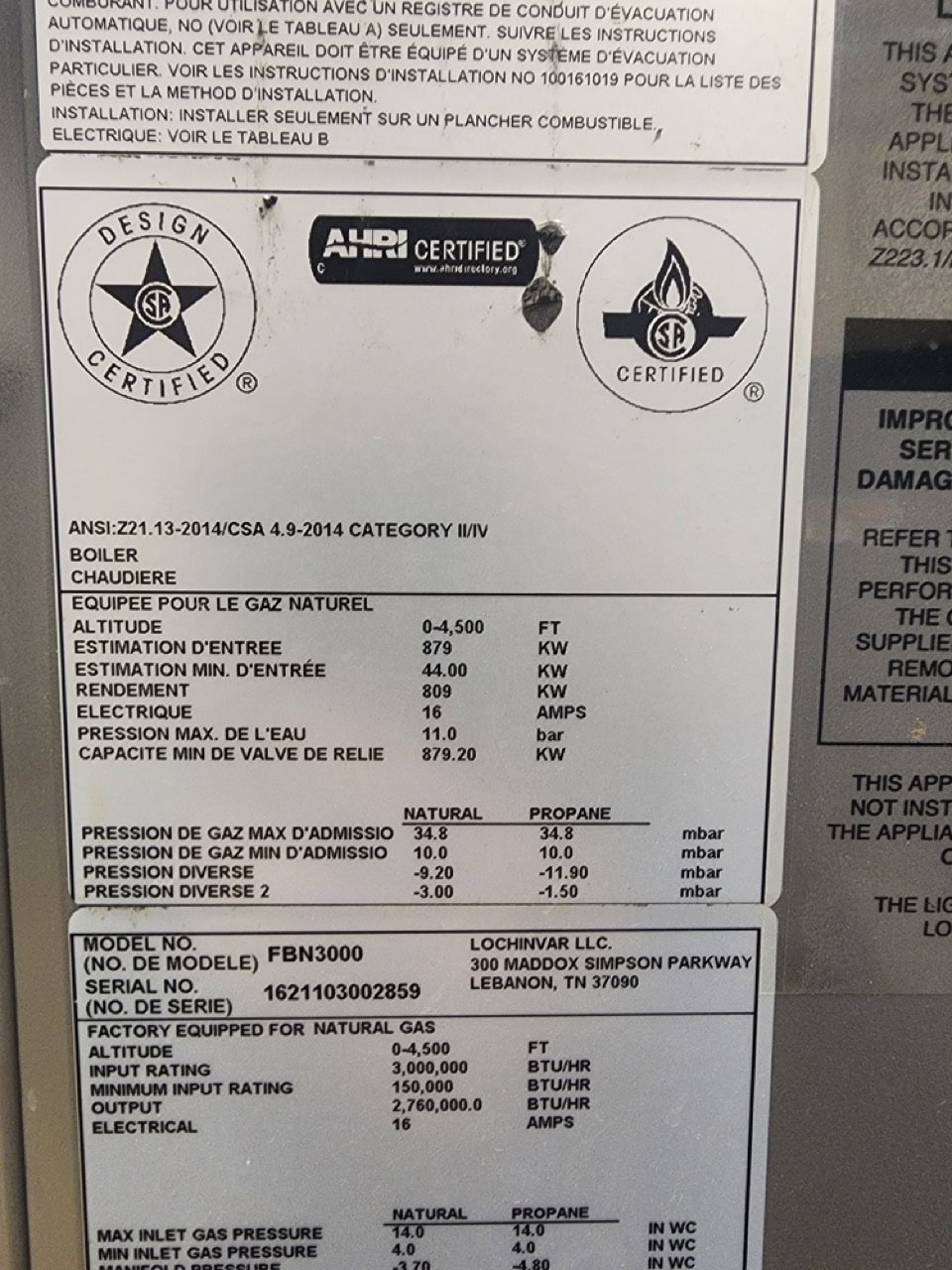 Lochinvar FBN3000 Fire Tube Water Boiler, 2016 - Image 4