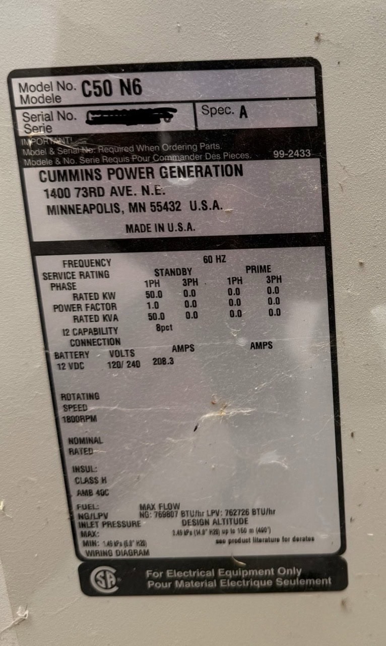 50 kW Cummins C50 N6 Natural Gas/LPV Generator - Image 5