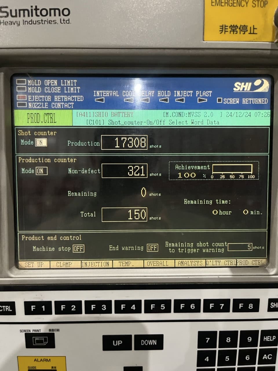 350 Ton 38.2 Oz Shot Sumitomo SH350C Injection Molding Machine, 1998 - Extremely Low Usage - Image 7