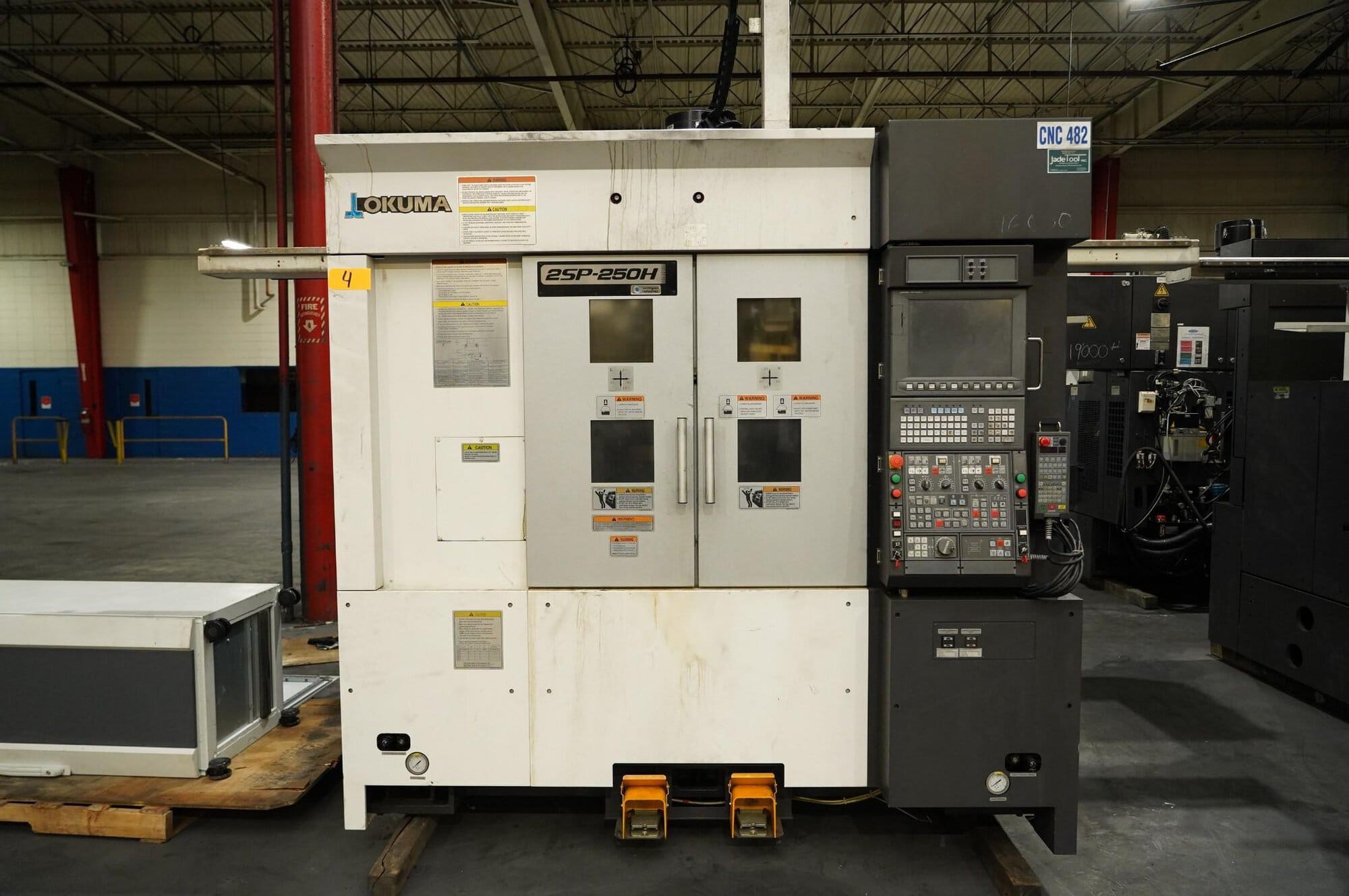 Okuma 2SP-250H Twin Spindle Twin Turret CNC Lathe, 2017 - Robot Loader, Chip Conveyor, Transformer, Inspection Reports from Gosiger
