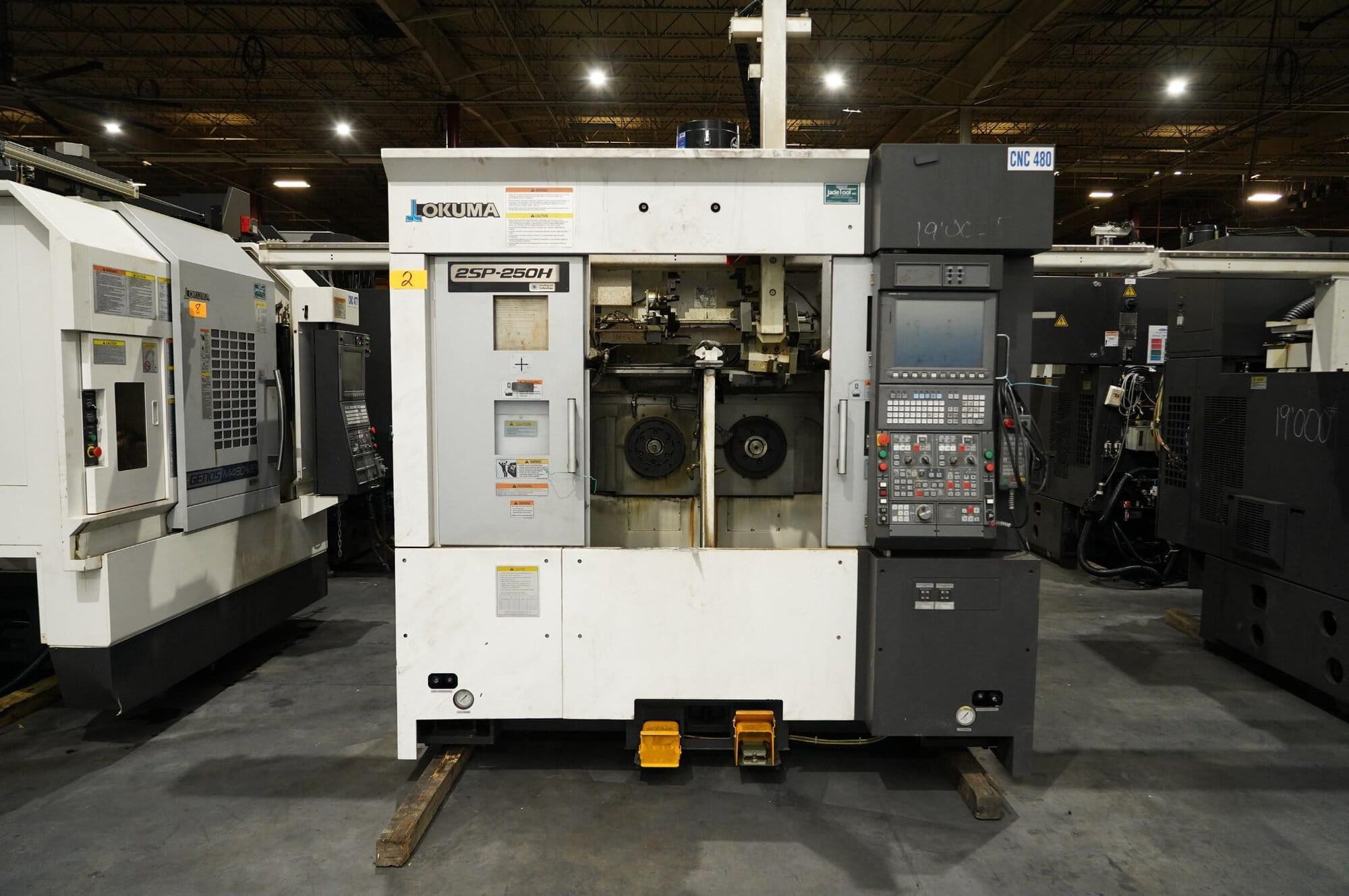 Okuma 2SP-250H Twin Spindle Twin Turret CNC Lathe, 2017 - Chip Conveyor, Robot Loader, Transformer, Inspection Reports from Gosiger