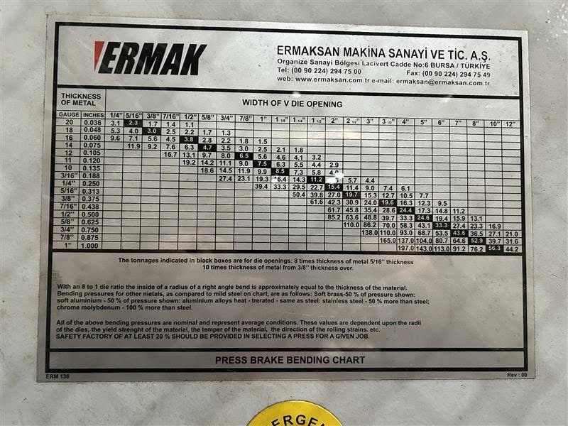 193 Ton x 12' Ermak Speed Bend CNC Press Brake, 2012-6 axis back gauge - Image 8