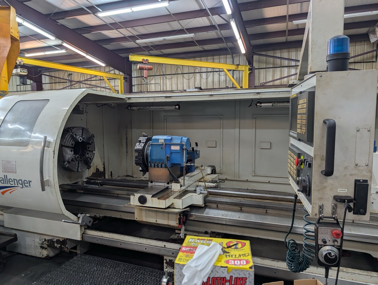 Challenger SL350 Hollow Spindle Lathe, 2007 - w/ Fanuc Oi-TC Control, 10" Spindle Bore, Front/Rear 24" Chucks, 2 Steady Rests, Low Hours
