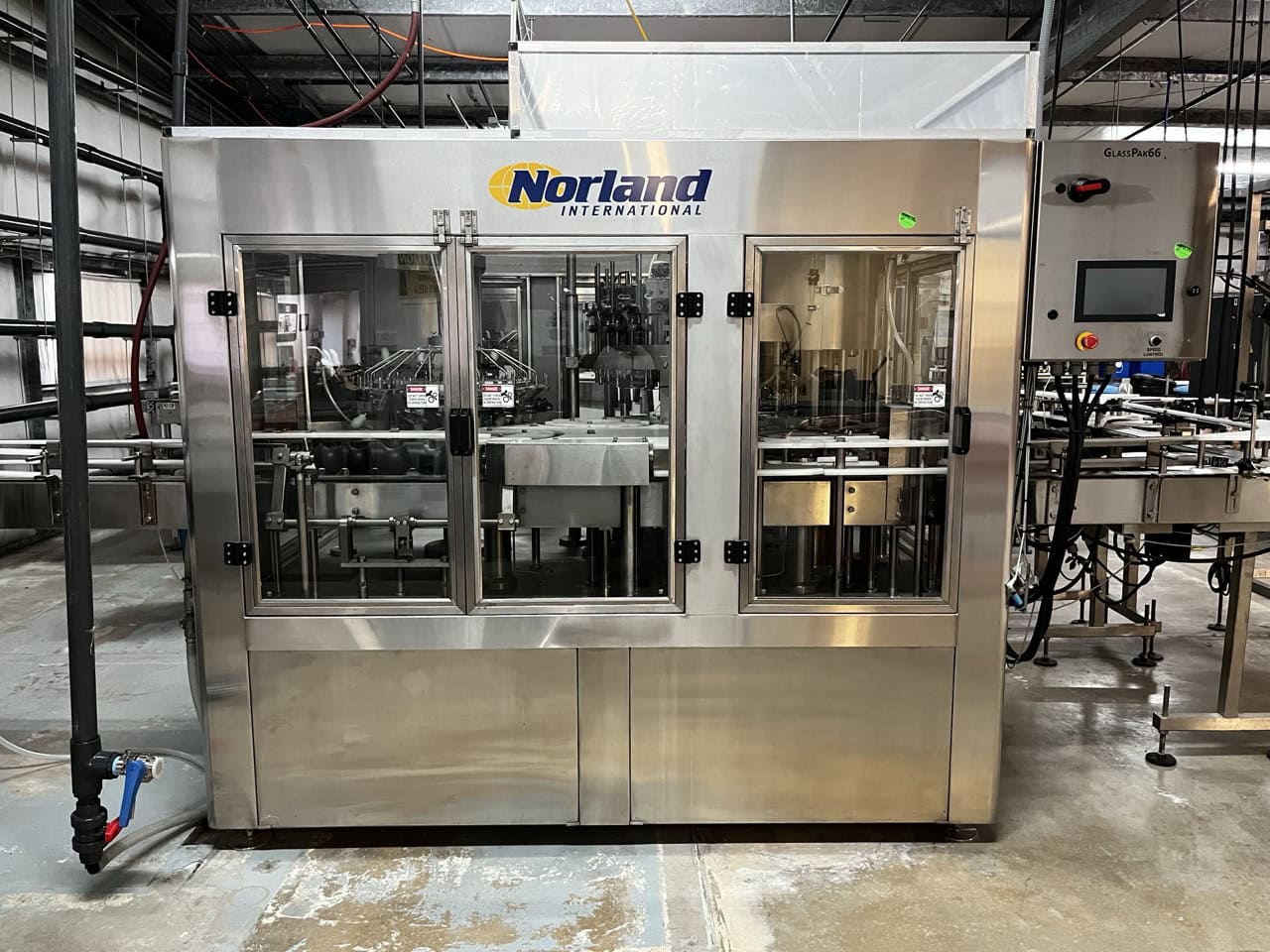 Norland International Complete line with (2) GlassPak66 Monoblock Systems (16oz and 25 Oz) for Glass or Aluminum with Fluid Solutions 3 Head ROPP Capper, 2020: