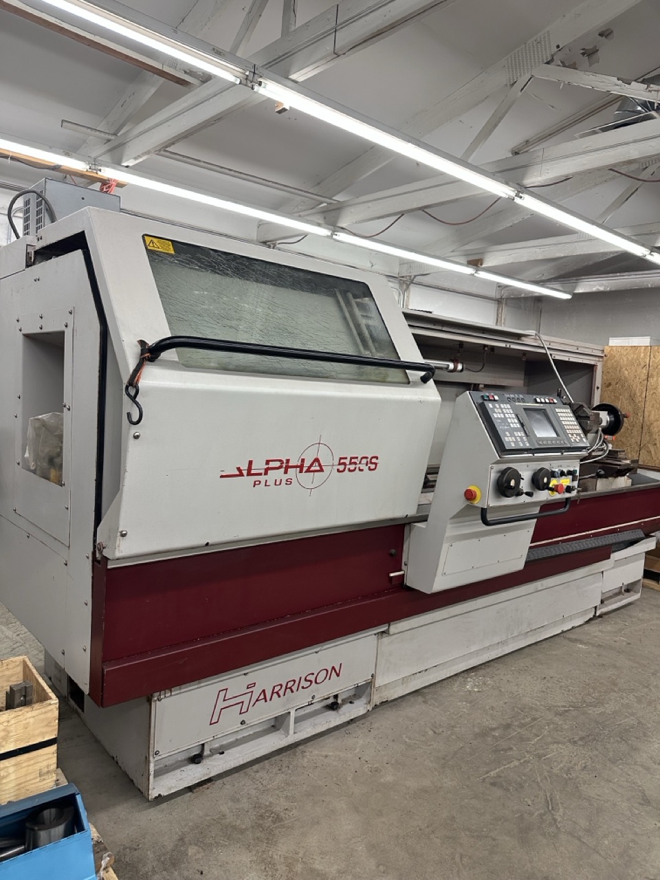 Harrison Alpha 550S Plus CNC Lathe, 2000- Turret, Tooling and Steady Rest Included