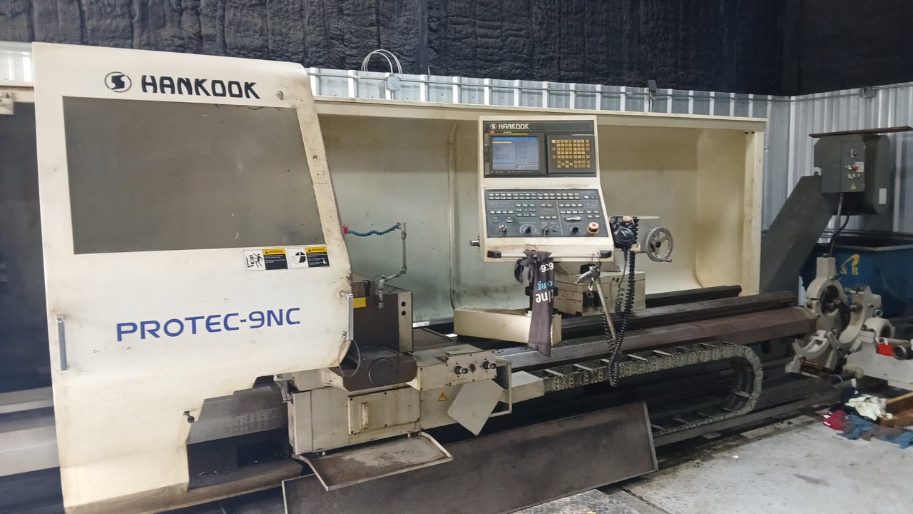 37.4" x 156" Hankook Protec 9NC 10" Spindle Bore, Dual Chucks, 2006 - Chip Conveyor, 8 Station Turret - Image 2
