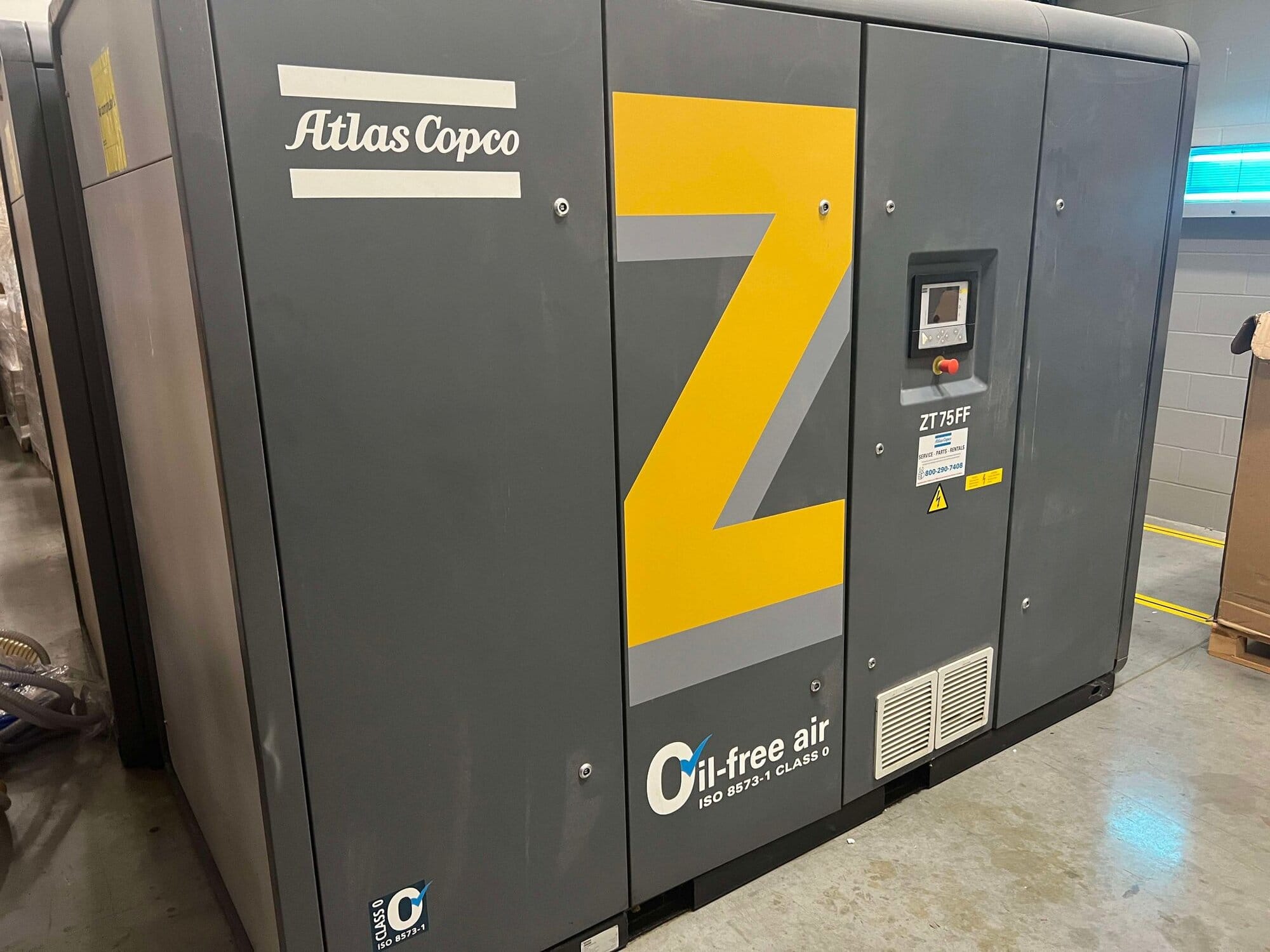 Clean-Room Ready Atlas Copco ZT75FF Rotary Screw Air Compressor – 127 PSI Oil-Free Air, Built-In Dryer, 75 HP