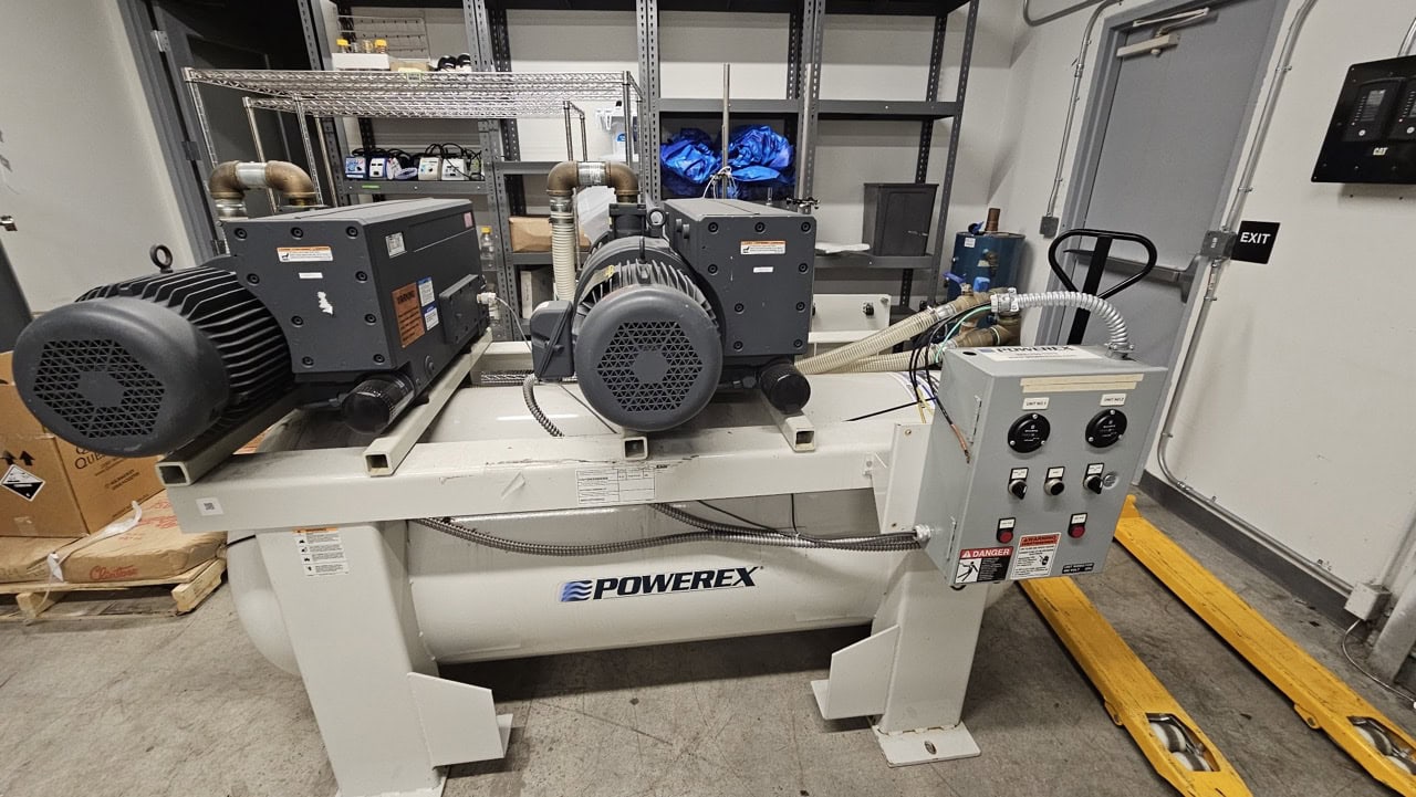 Twin 10 HP Powerex Rotary Vane Medical Air Compressor System w/ Baldor Super-E Motors
