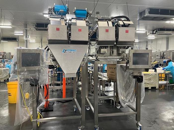 Complete System for Produce Filling Including (2) Weighpack Primolinear C-10 Two-Lane Linear Net Weighers with (2) Incline Infeed Conveyors and Floor Stands - Image 2