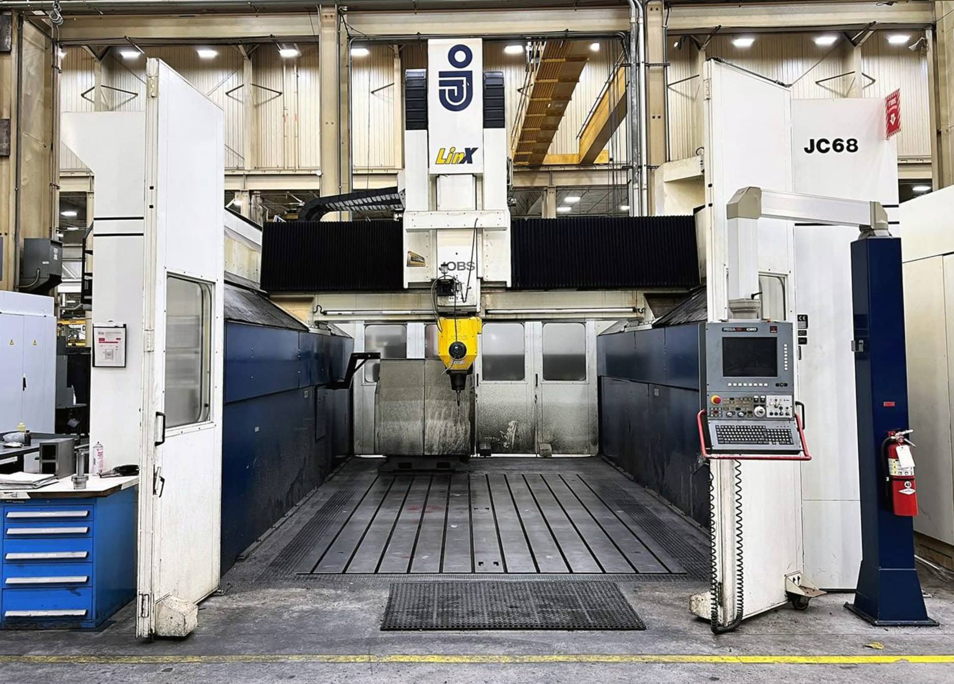 JOBS Linx/S 5-AXIS CNC Gantry Mill, 2003 – 3 Spindle Changer- HSK63, HSK100, 32 ATC, Fidia