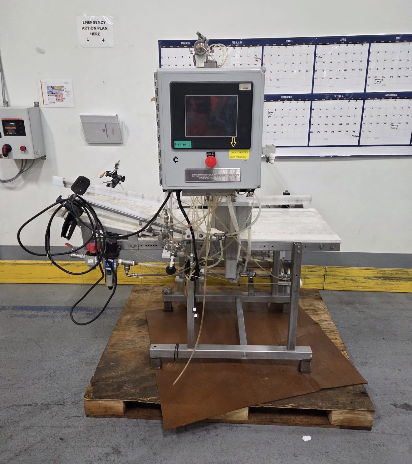 Meheen R Series Filling Line with In-Line Packaging RSC Rinser, 700VS Labeler, Zalkin Capper, Accumulation Table and Conveyor System - Complete Bottling Line, Lightly Used