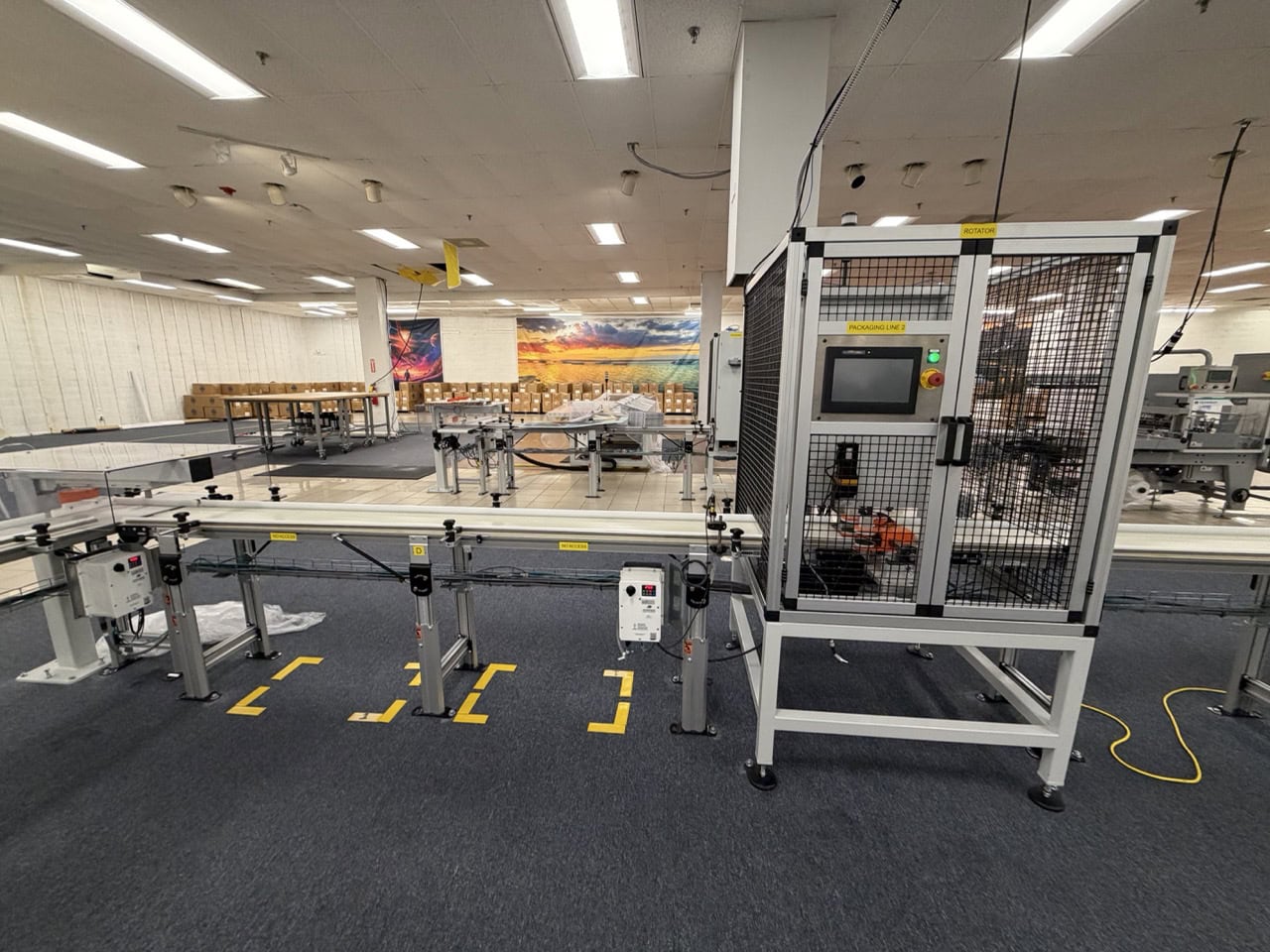 Complete Packaging Line for trays / flat Product including Custom Conveyor System, (2) Texwrap L-Bar Sealers and Heat Tunnels, Econocorp Automatic Cartoner and Case Packer and CTM Case labeler, 2023 - Image 4