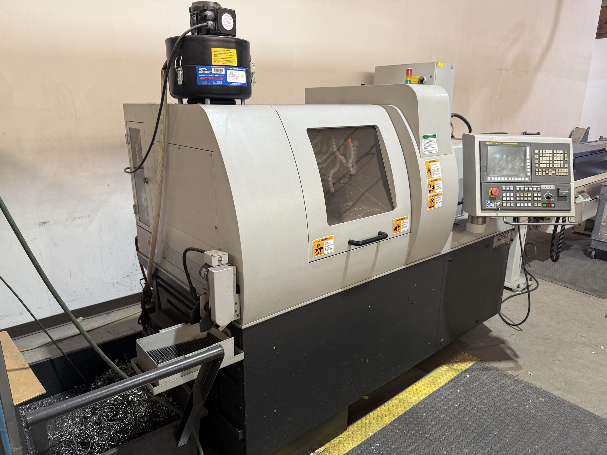 Hanwha XD26II CNC Swiss Lathe, 2016 - Bar Feeder, ChipBlaster Coolant System, Tooling, Low Hours