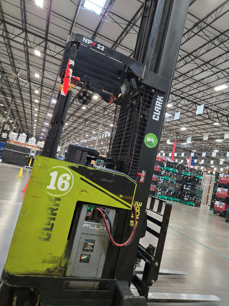 Clark NPR22 Narrow Aisle Reach Forklift, 2020 - 4,500 LB Capacity, 36V Electric, Stand-Up Rider, Triple Mast (1)