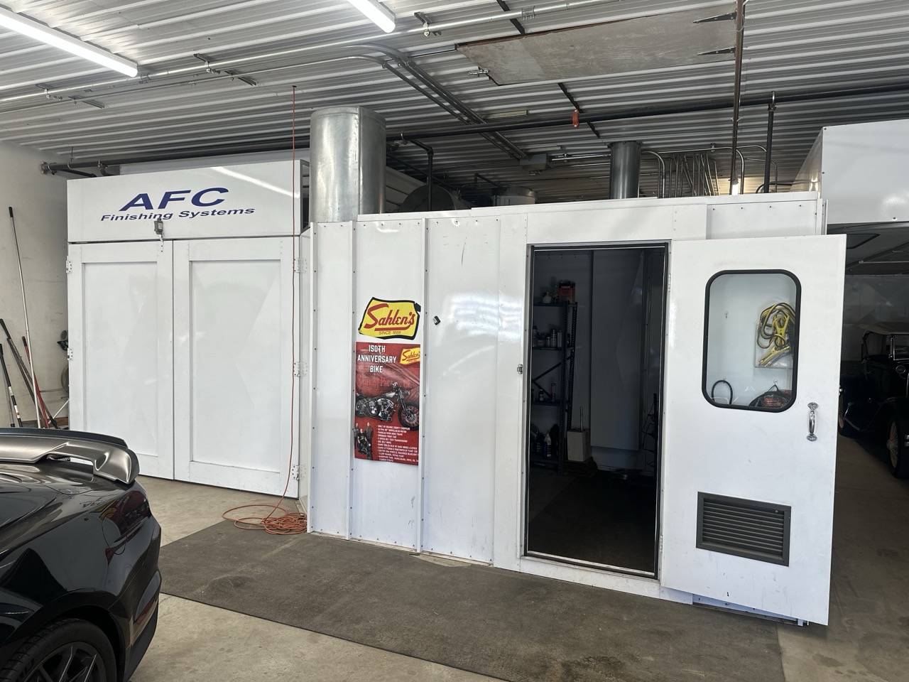 AFC Finishing Systems CP-1 Complete Paint Finishing Booth, 2013 - Spray Booth, Paint Mixing Room, Prep Bench with Curtains, Ventilation System
