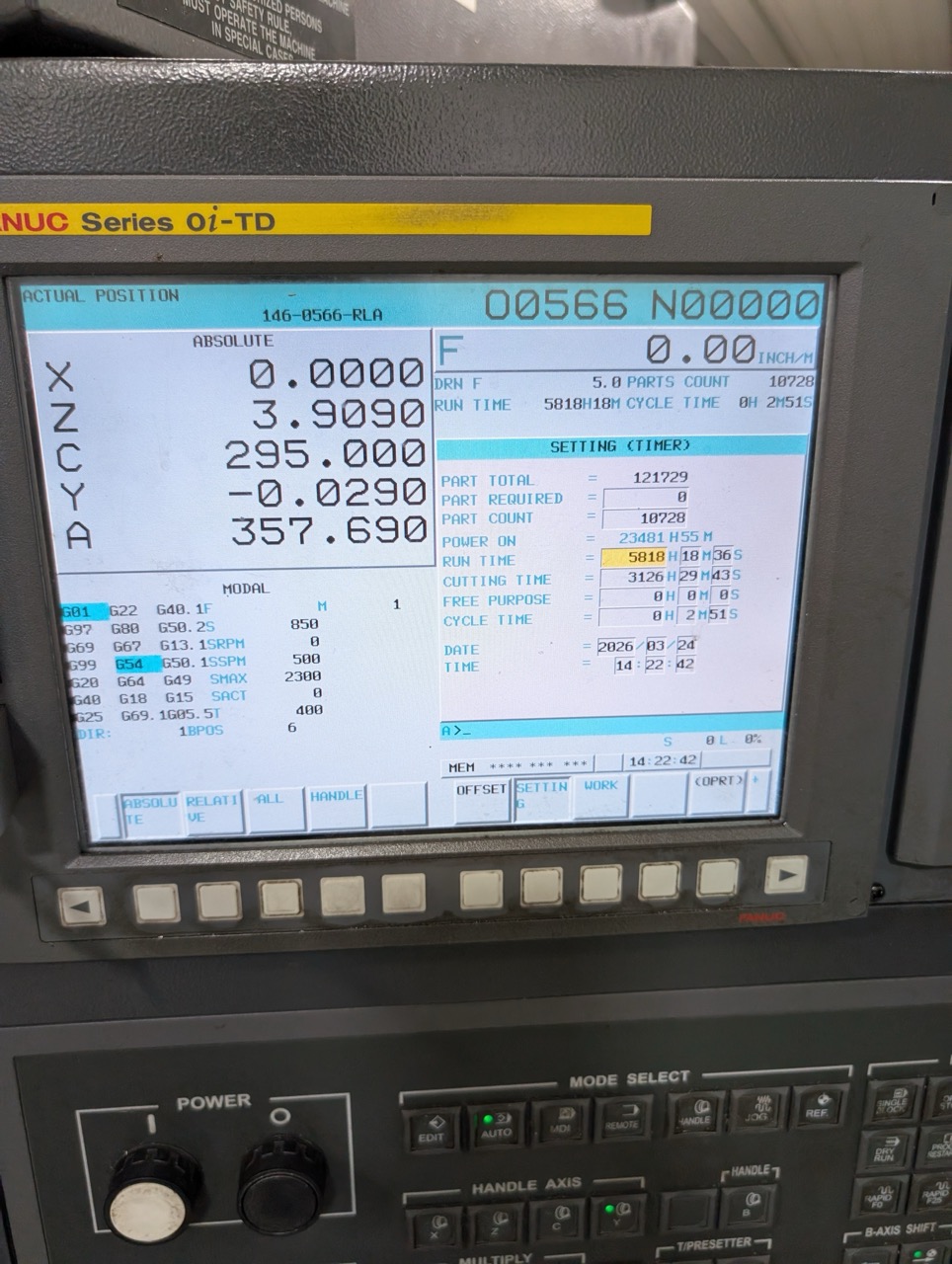 Hwacheon T2-1T YSMC Multi-Axis CNC Lathe, 2012 - Fanuc 0i-TD Control, High Pressure Pump, Chip Conveyor, Sub Spindle - Image 4
